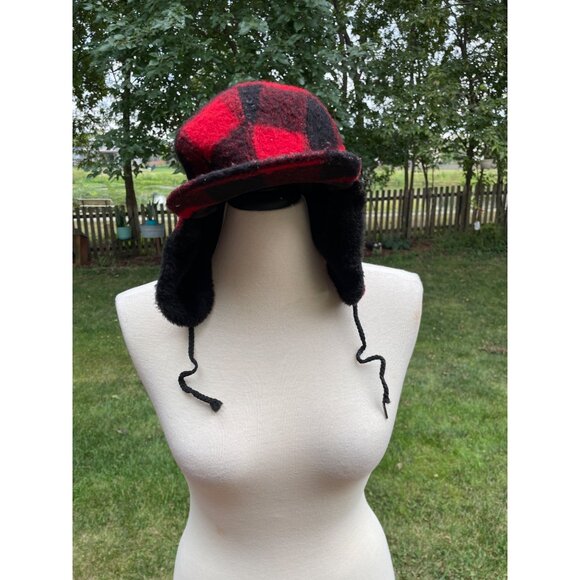 Vintage Trapper Hat Plaid Large Wool Blend Made In USA Dorman Pacific Faux Fur - Picture 1 of 9